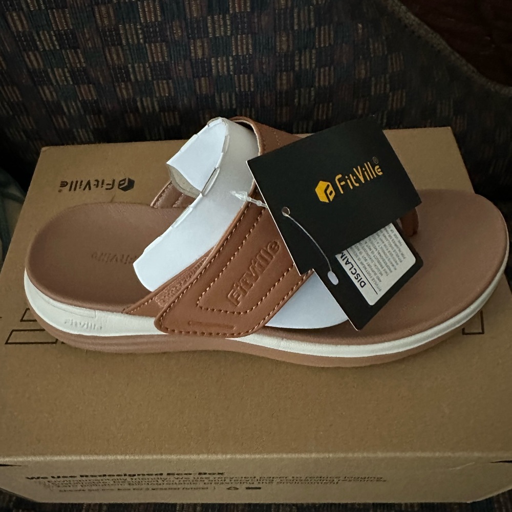 Casual Brown and White Leather Sandals